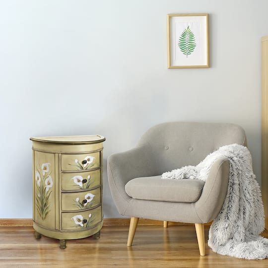 4-Drawer Antique Accessory Table with Calla Lily Floral Art